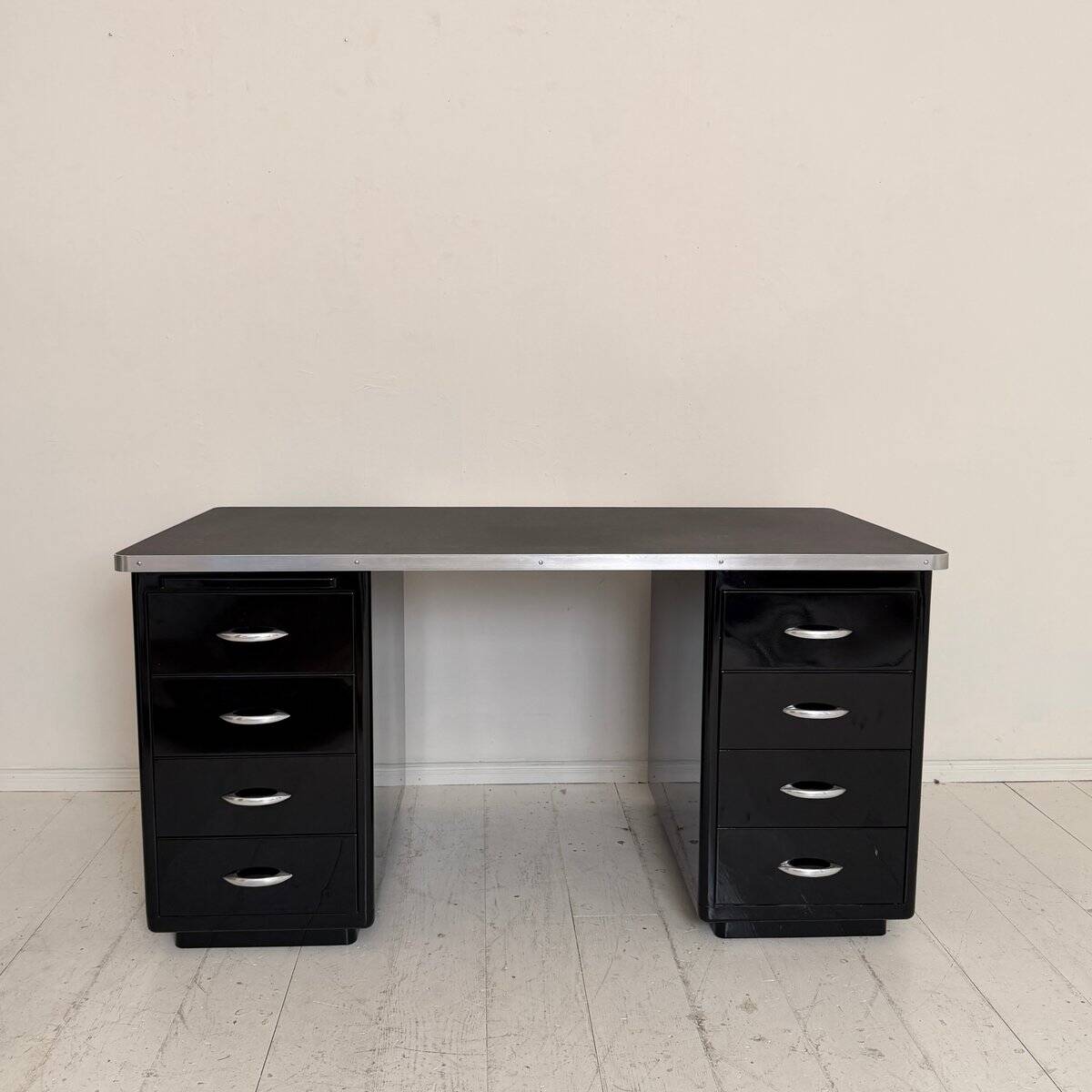 German Bauhaus Writing Desk in Black Lacquered Metal, 1925