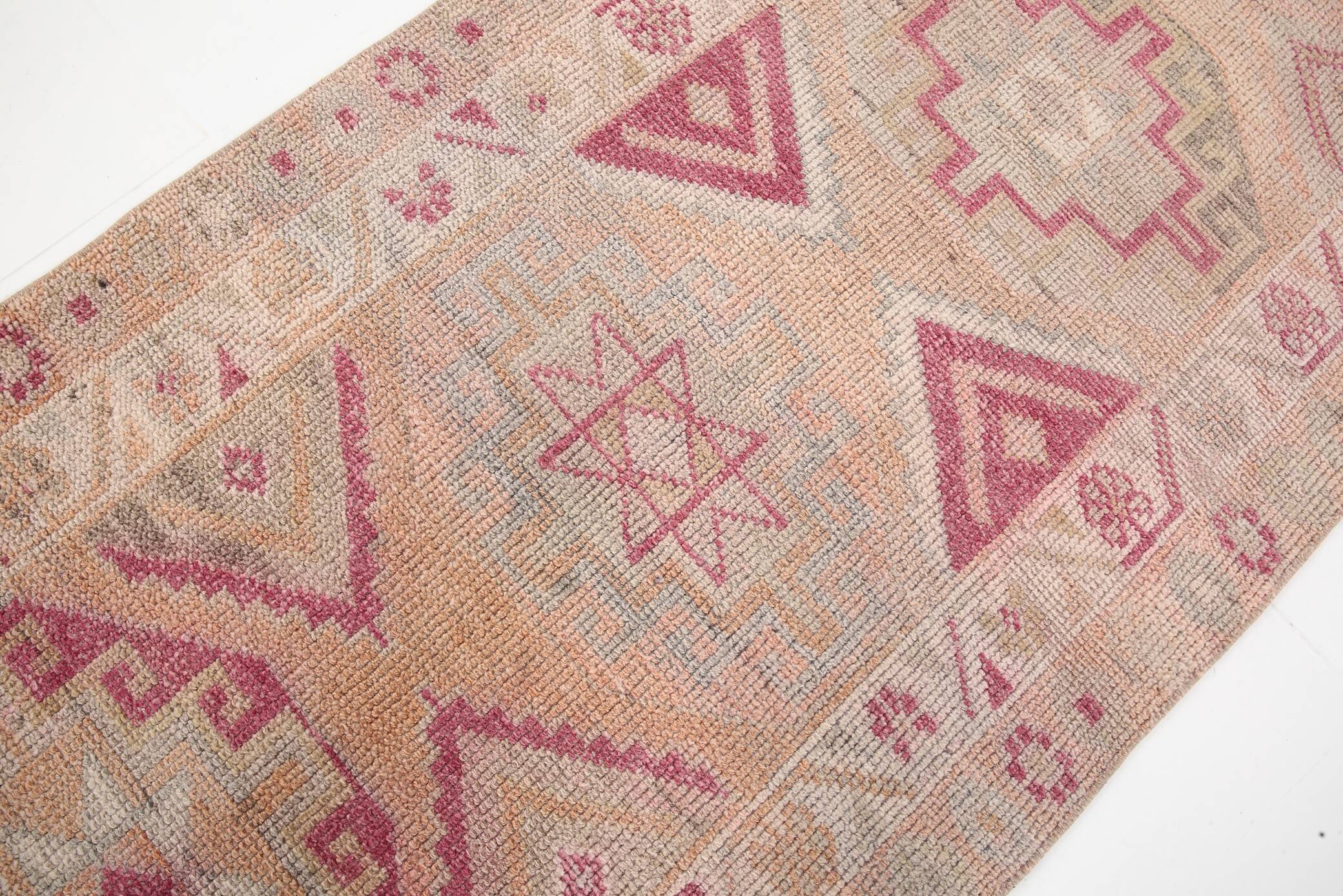 3x12 Rug For Kitchen Pale Red Pink Turkish Vintage Runner Rug 85x367Cm