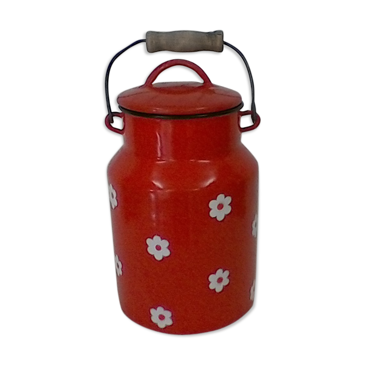 Orange enamelled milk pot, vintage