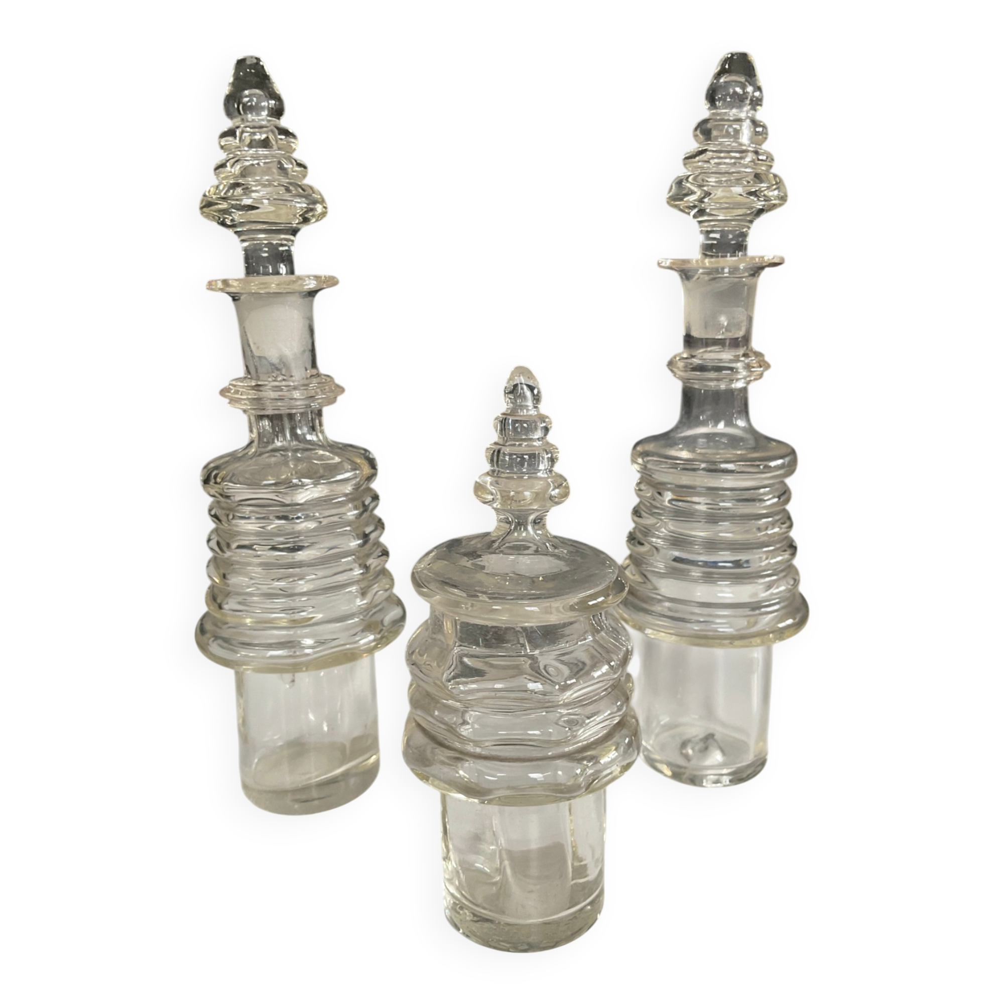 Set of 3 Art Deco crystal bottles