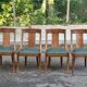 4 gondola chairs, Charles X restoration, solid wood and green leather, 19th century.