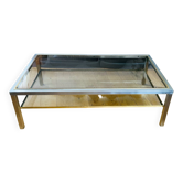 1970s coffee table in brushed metal, brass and smoked glass by Willy R
