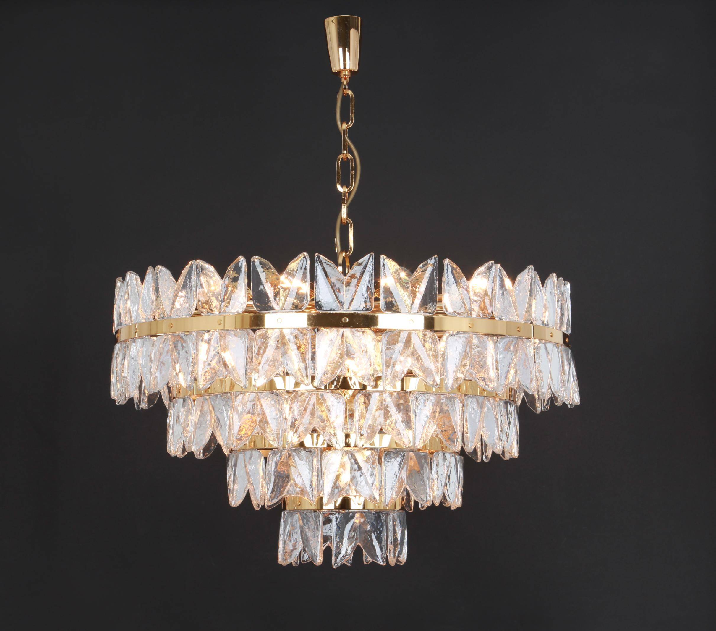 Chandelier Kalmar 'Corina', gilded brass and glass, Austria, 1970.