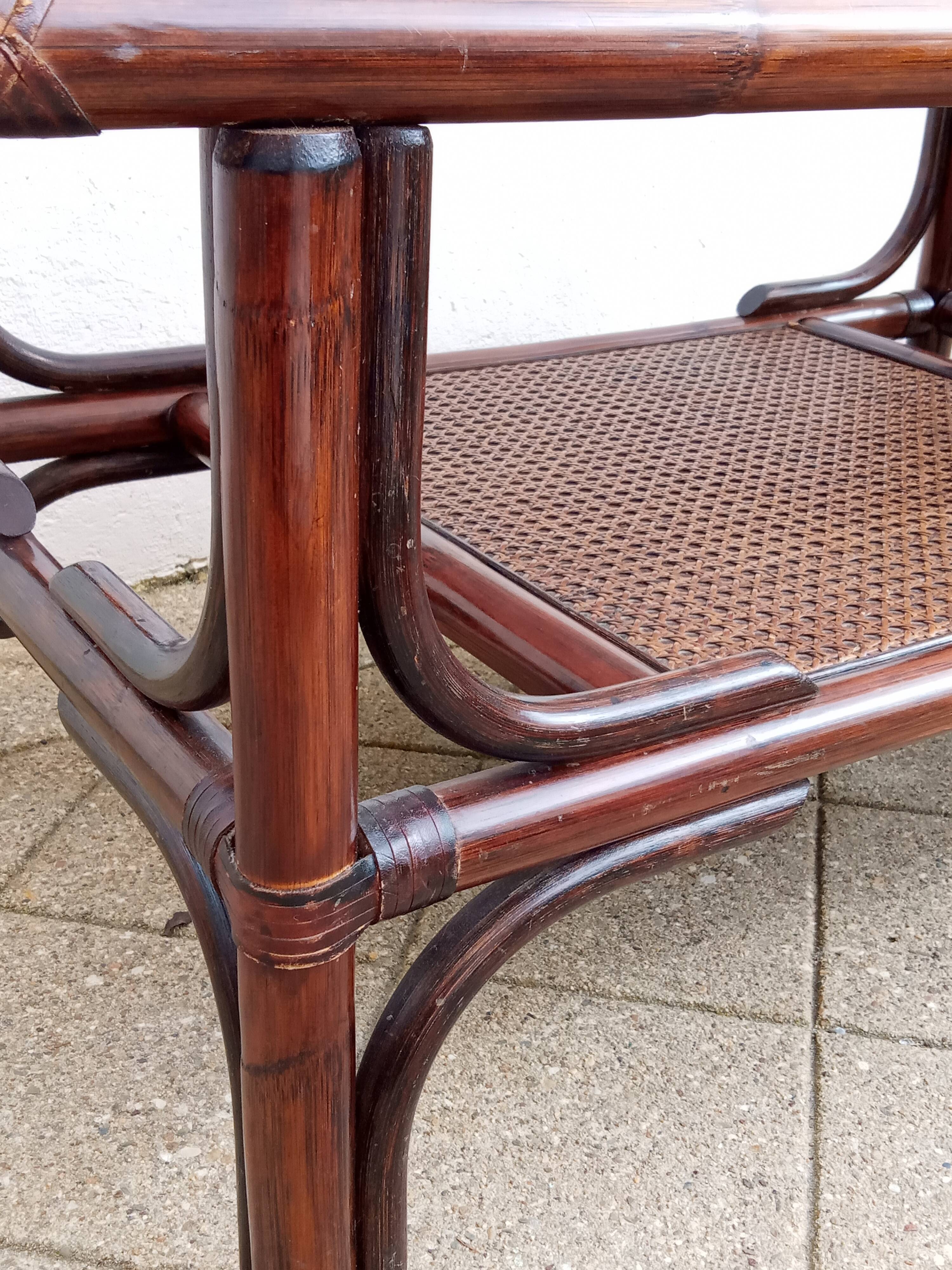 Vintage rattan coffee table and smoked glass