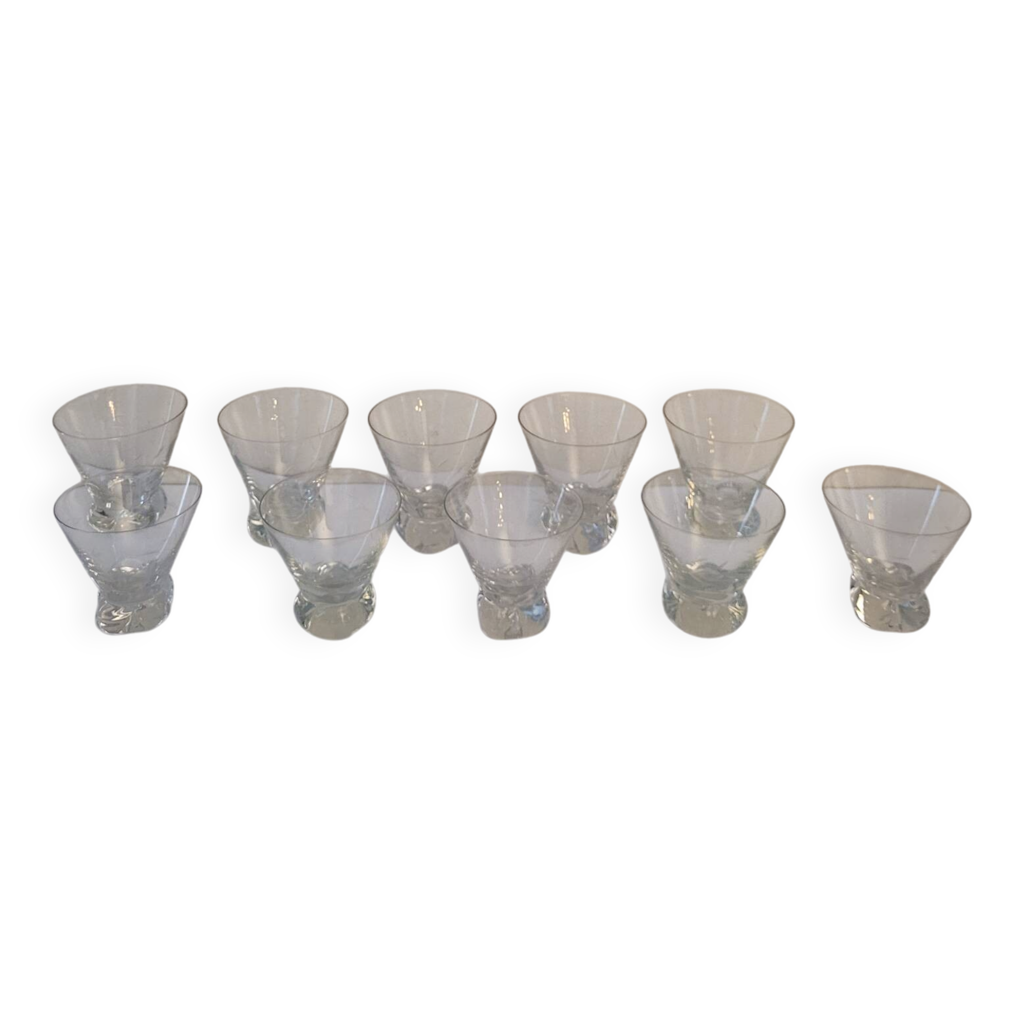 Engraved crystal glasses with twisted stems, 1960s