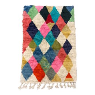 Moroccan Berber rug Boujaad ecru multicolored diamonds 232x147cm