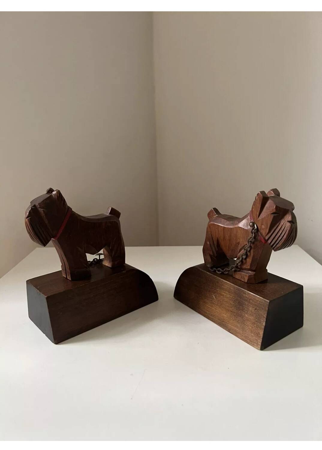Pair of wooden bookends with Scottish Terrier dog design, 1950s