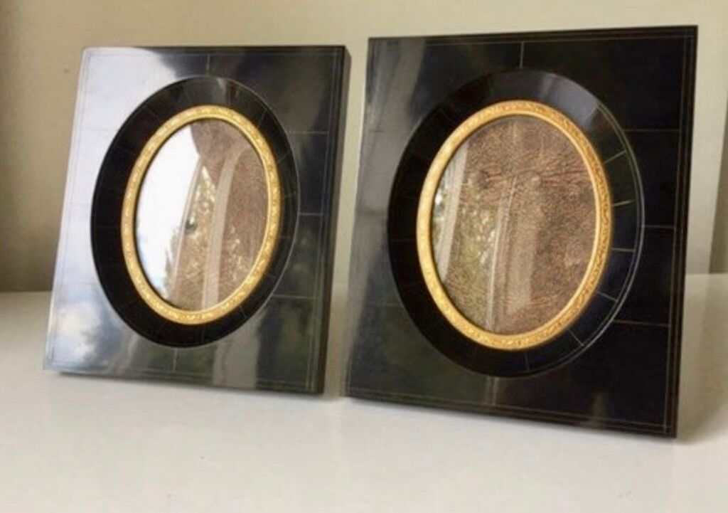 Pair black vintage bakelite frames 14.5 cm x 12.5 cm glass 8.5 cm x  6 cm