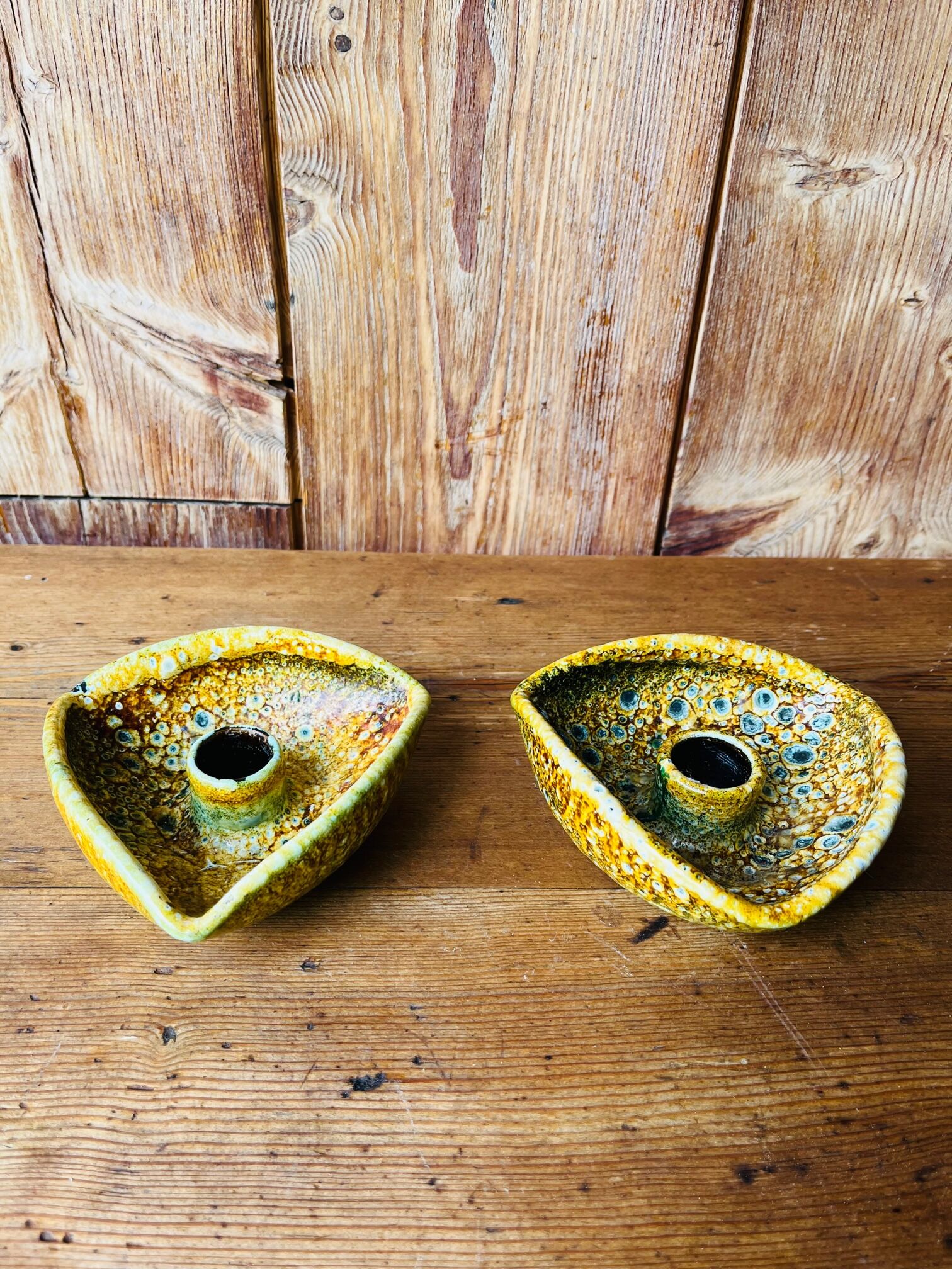 Duo of ceramic candlestick Fat Lava 70s.