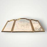 Large vintage triptych mirror in gilded wood, Deknudt - 81 x 100 cm