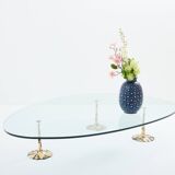 Table basse brutaliste fer forgé doré feuille d’or 1970