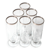 Ensemble de 6 verres à vin vintage italiens transparents avec bord en argent, verres à pied du milieu du siècle.
