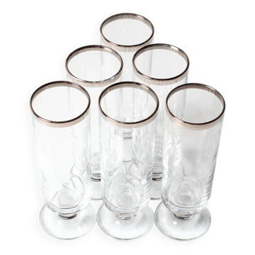 Set of 6 Vintage Italian Clear Wine Glasses Silver Rim Mid-Century Stemware