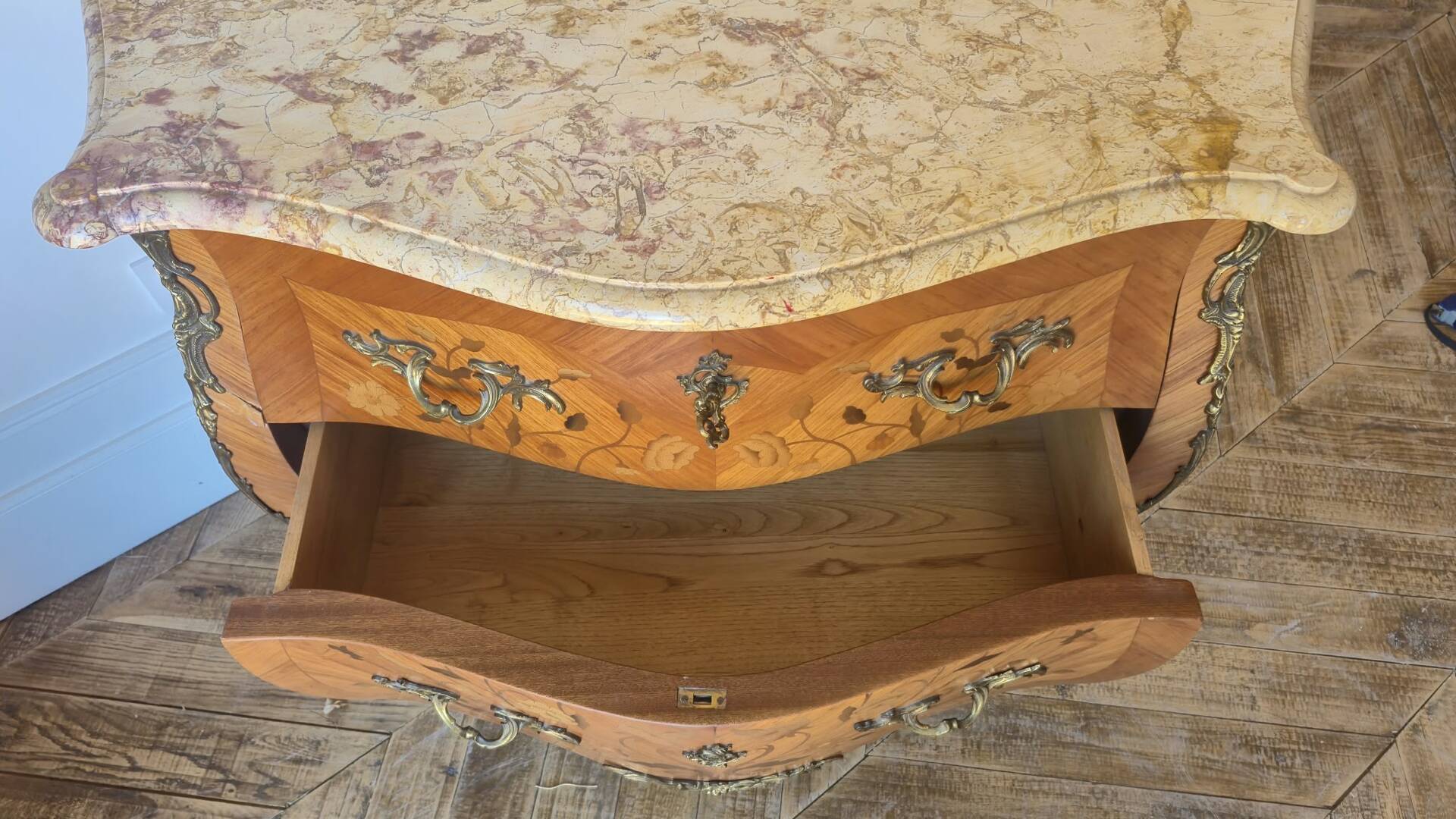 Two-drawer sautéuse in Louis XV style, stamped Skalski.