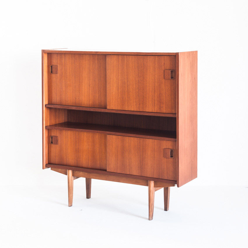 Vintage teak buffet with sliding doors, France 1960