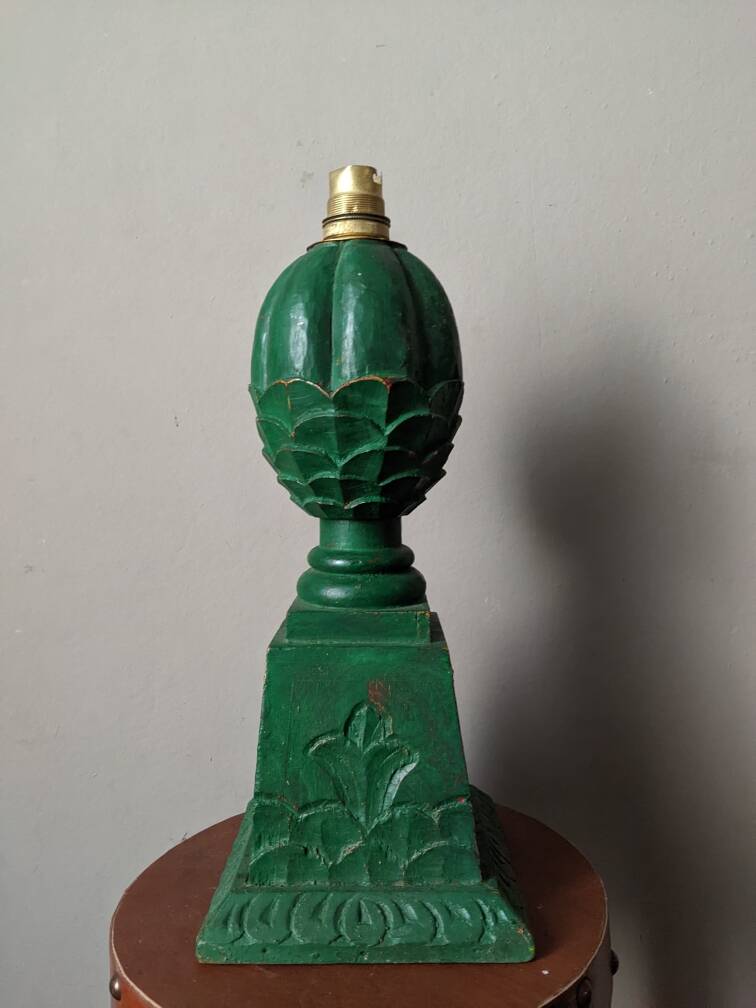 Carved wooden lamp base to be electrified, bohemian country decoration