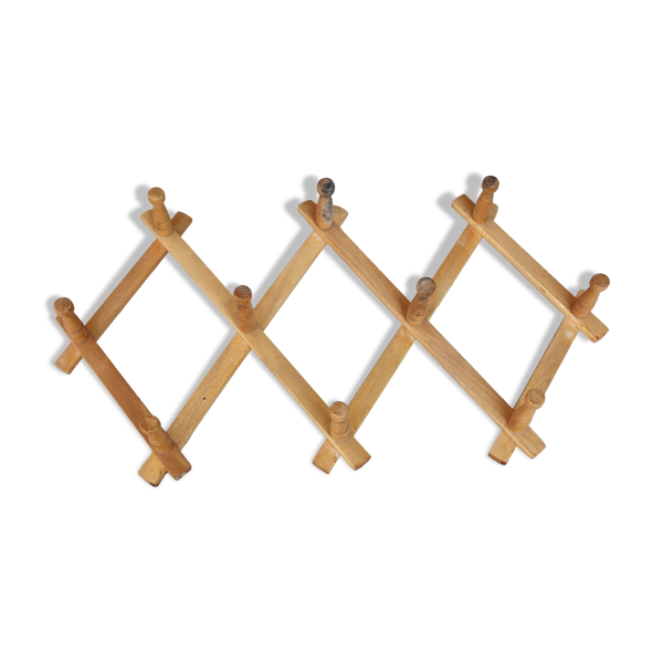 Porte manteau mural vintage en bois de pin rétractable