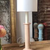 Pair of vintage salmon pink candlestick shaped ceramic lamp bases