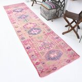 3x10 Rug For Hallway Pink Blue Vintage Runner Rug, 85x318Cm