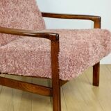 Wooden vintage brown armchair pink long hair proj. Z. Bączyk - 2 pieces available