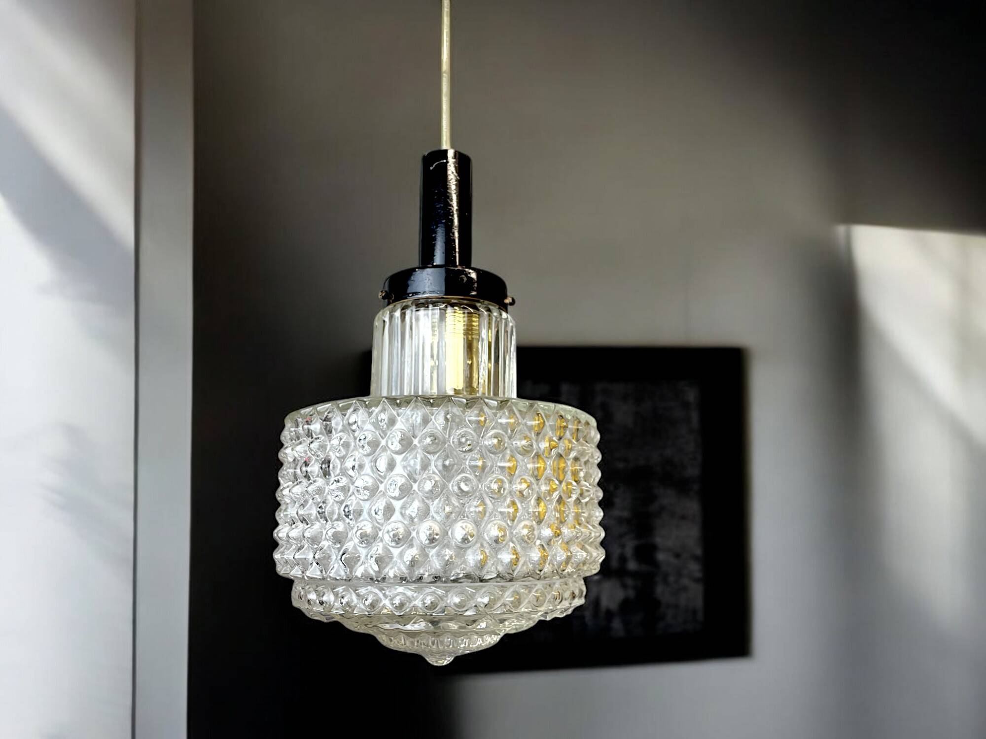 Mid Century small hobnail glass hanging ceiling lamp