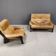 Vintage brown leather sofa set, 1960s