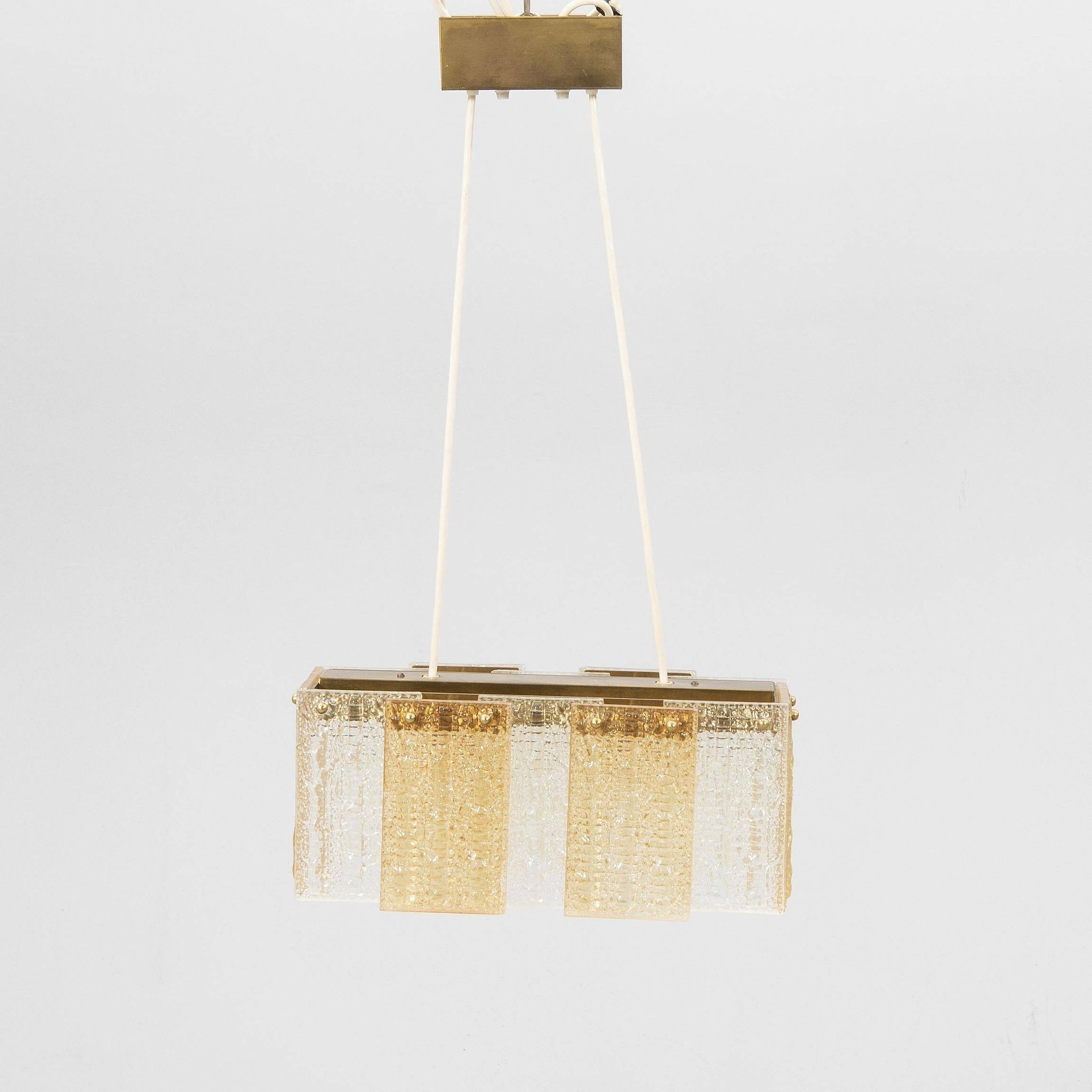 Orrefors ceiling light in glass and brass, Sweden, 1960