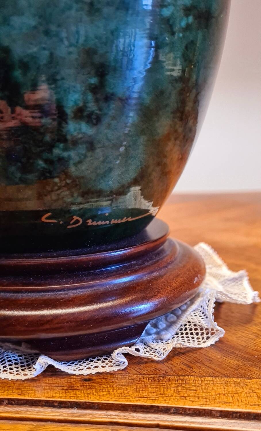 Green lamp signed Louis Drimmer