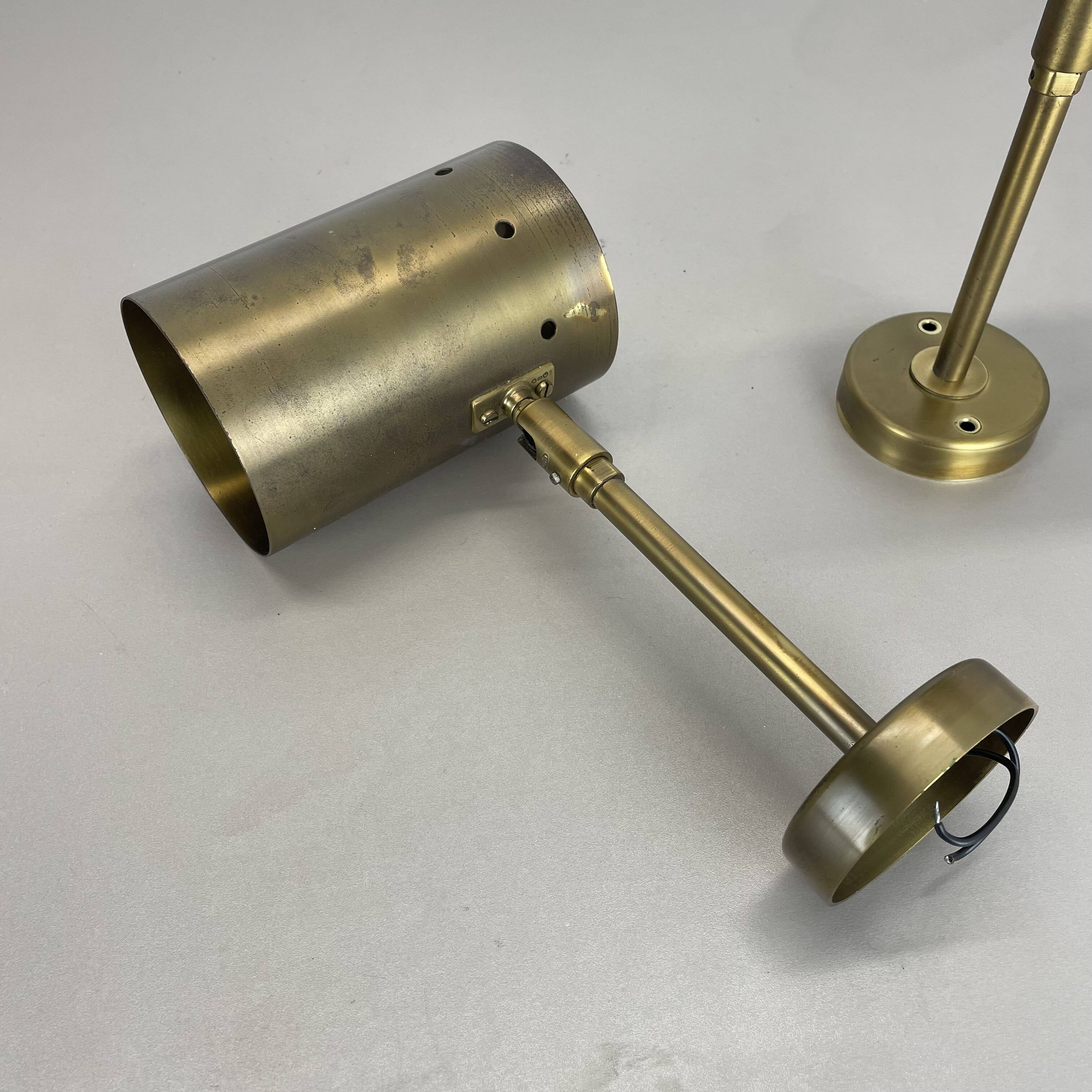 Set of two large minimalist Brass "tube" Wall Light Sconces, Italy 1970s