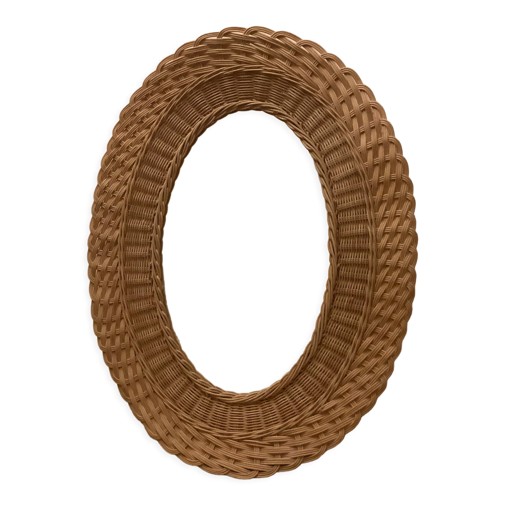 Old oval mirror wicker vintage rattan, 55x43 cm