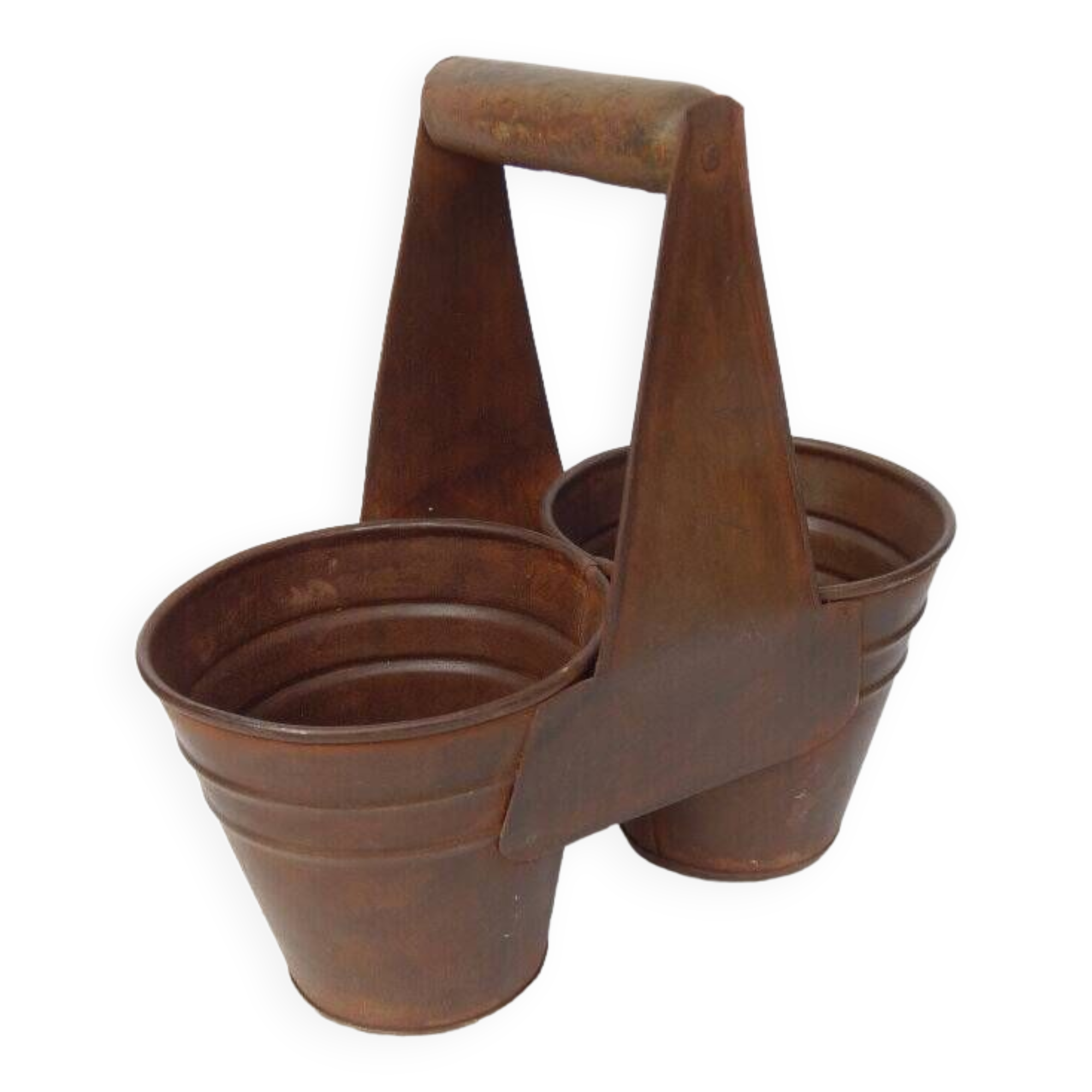 Metal Iron Pot Wooden Handle 2 Compartments Old