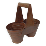 Metal Iron Pot Wooden Handle 2 Compartments Old