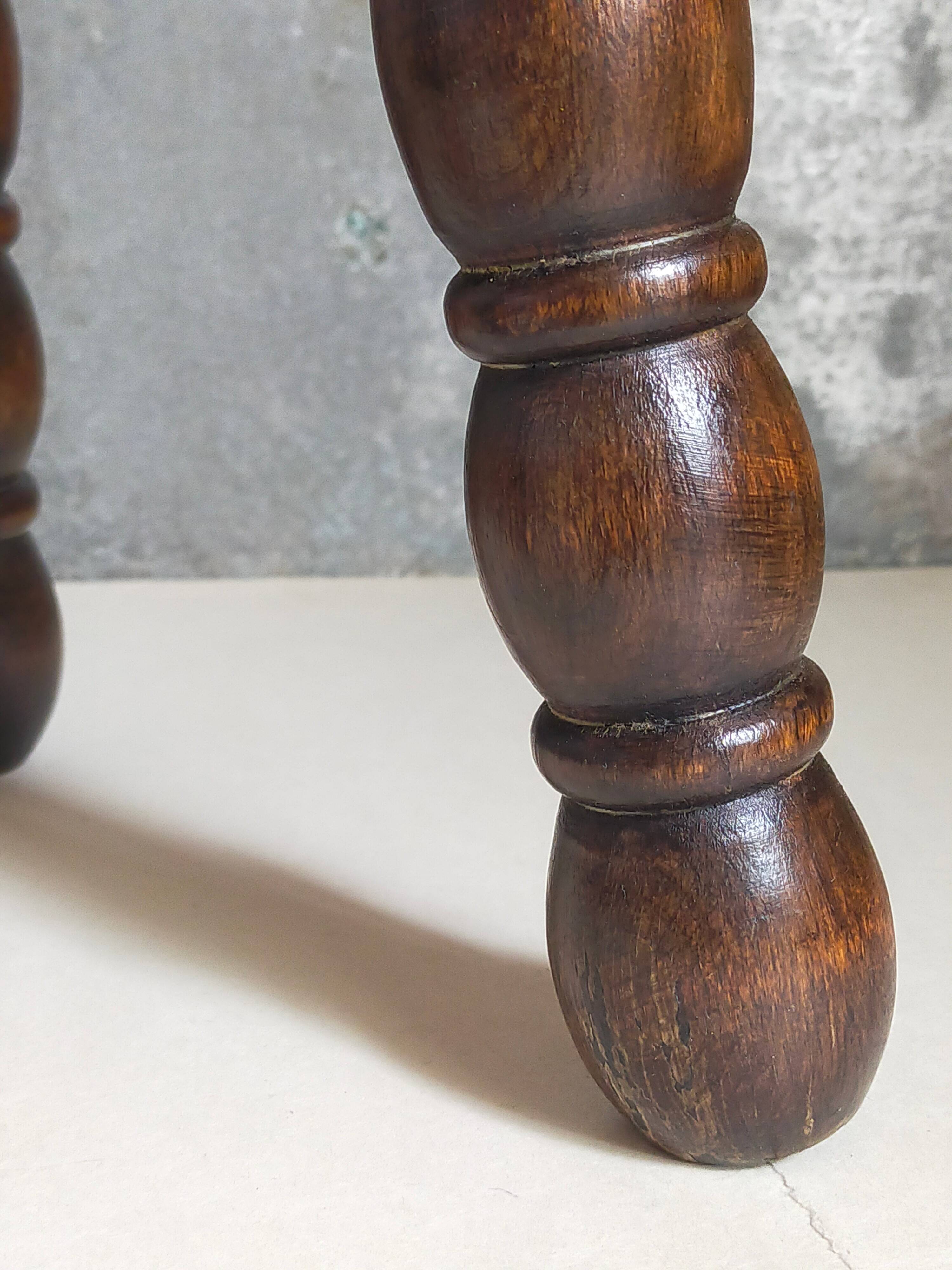 Vintage solid turned wood tripod stool