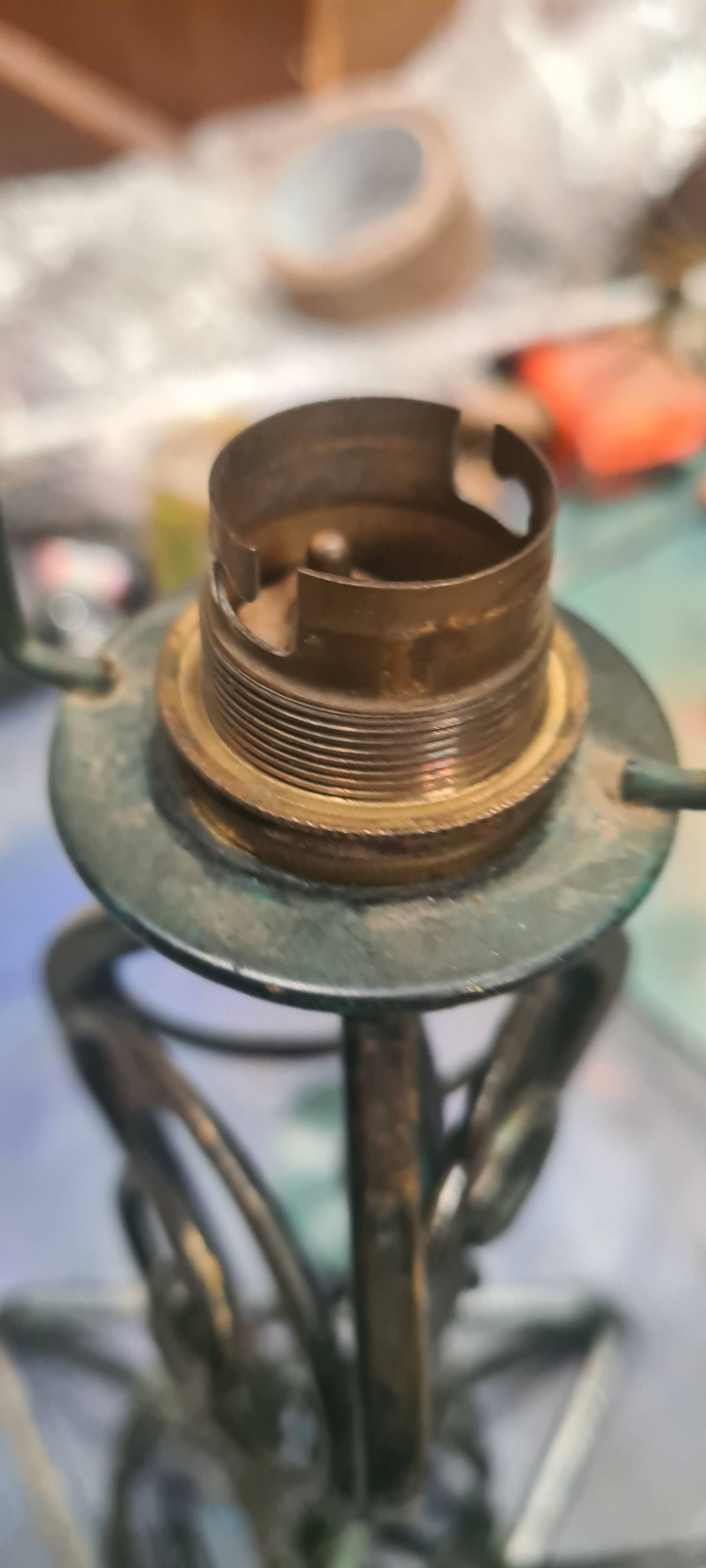 1930 wrought iron lamp, opaline lampshade, Clichy, very beautiful, 39x20