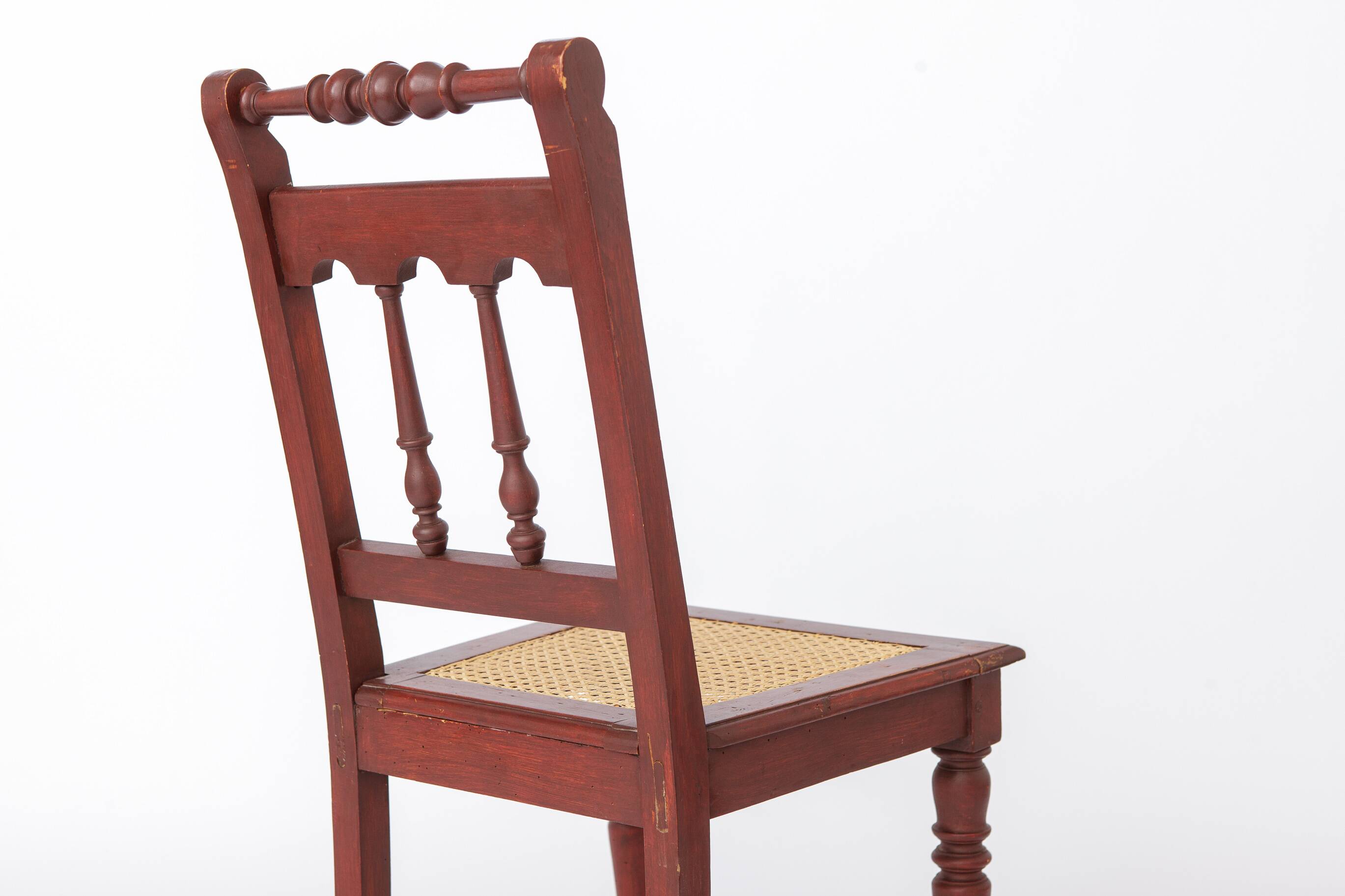 Vintage Belgian Turned Chair | 1940s Wooden Chair with New Rattan Seat