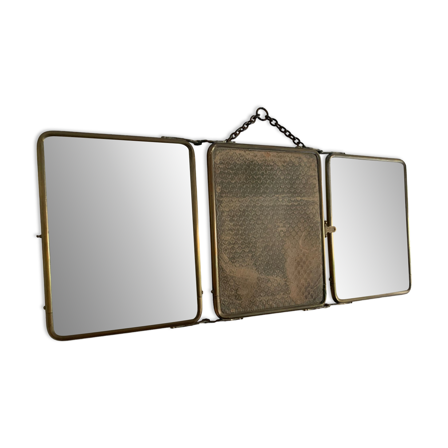 Miroir triptyque barbier Le Solide Paris vintage 1930 - 24 x 59 cm