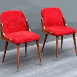 Pair of 1960s chairs in sheepskin and varnished wood
