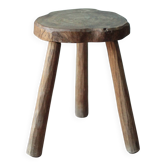Tabouret bois tripode vintage, tabouret brutaliste, tabouret d'appoint