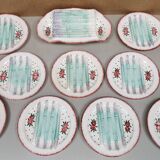 Plat et assiettes barbotine , service à asperges en faience de longchamp