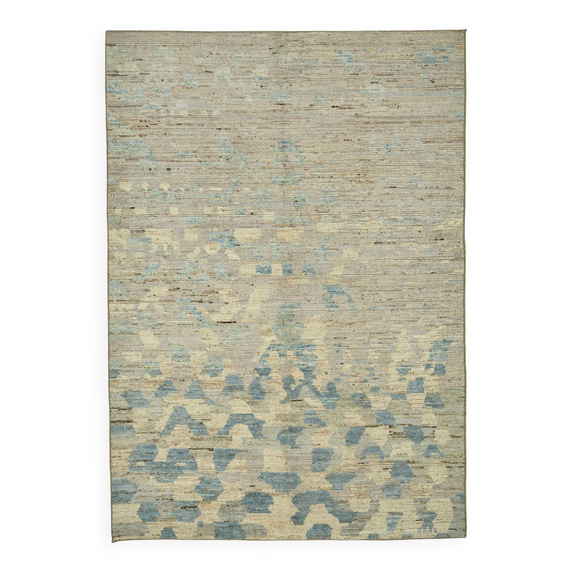 Hand-Knotted Turkish Contemporary 203 cm x 296 cm Beige Wool Carpet