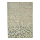 Hand-Knotted Turkish Contemporary 203 cm x 296 cm Beige Wool Carpet