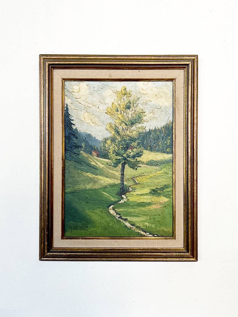 Painting "The Tree in the Valley", oil on panel, signed, 1936