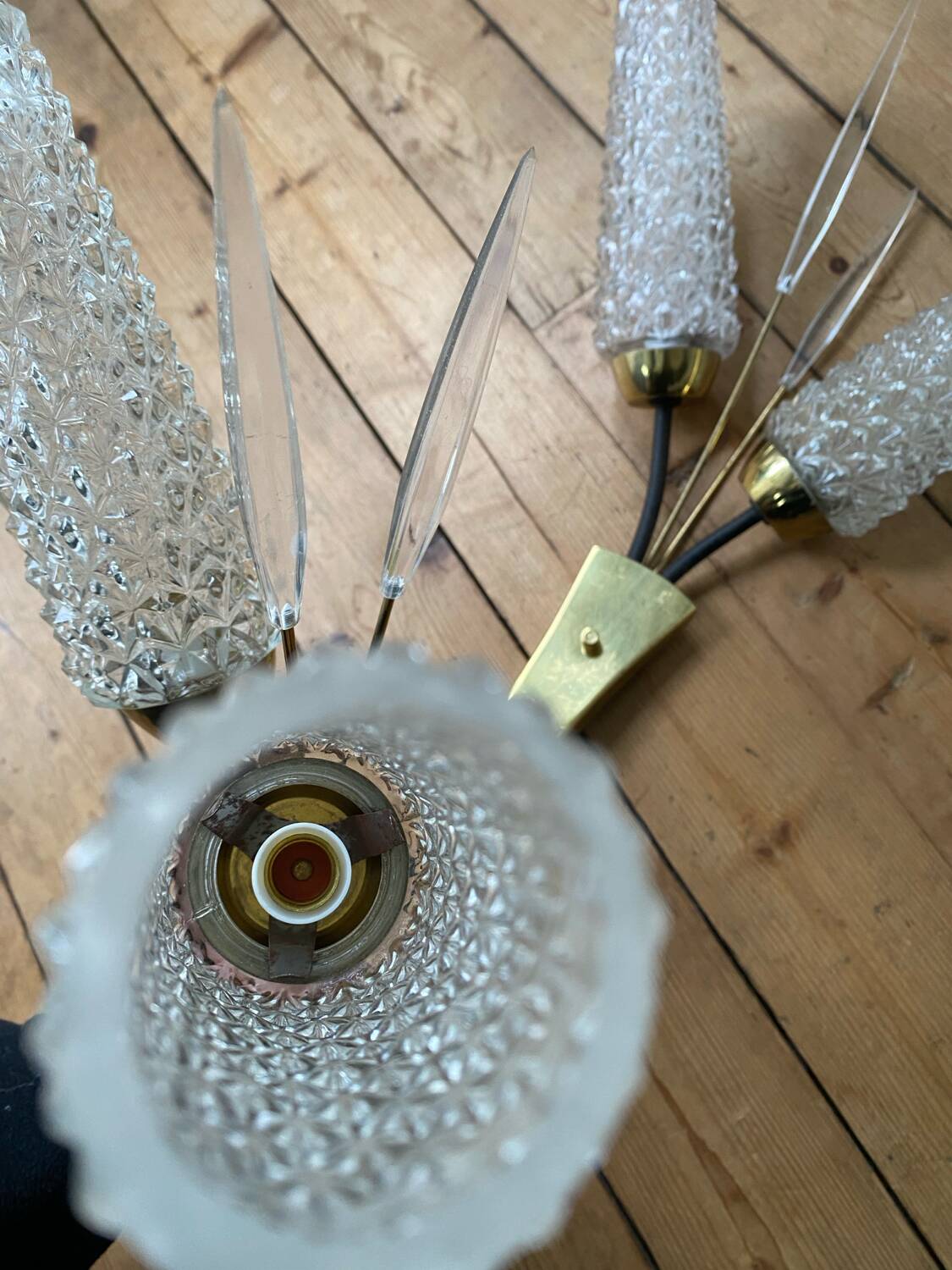 Pair of vintage mid-century tulip wall sconces from the 1950s