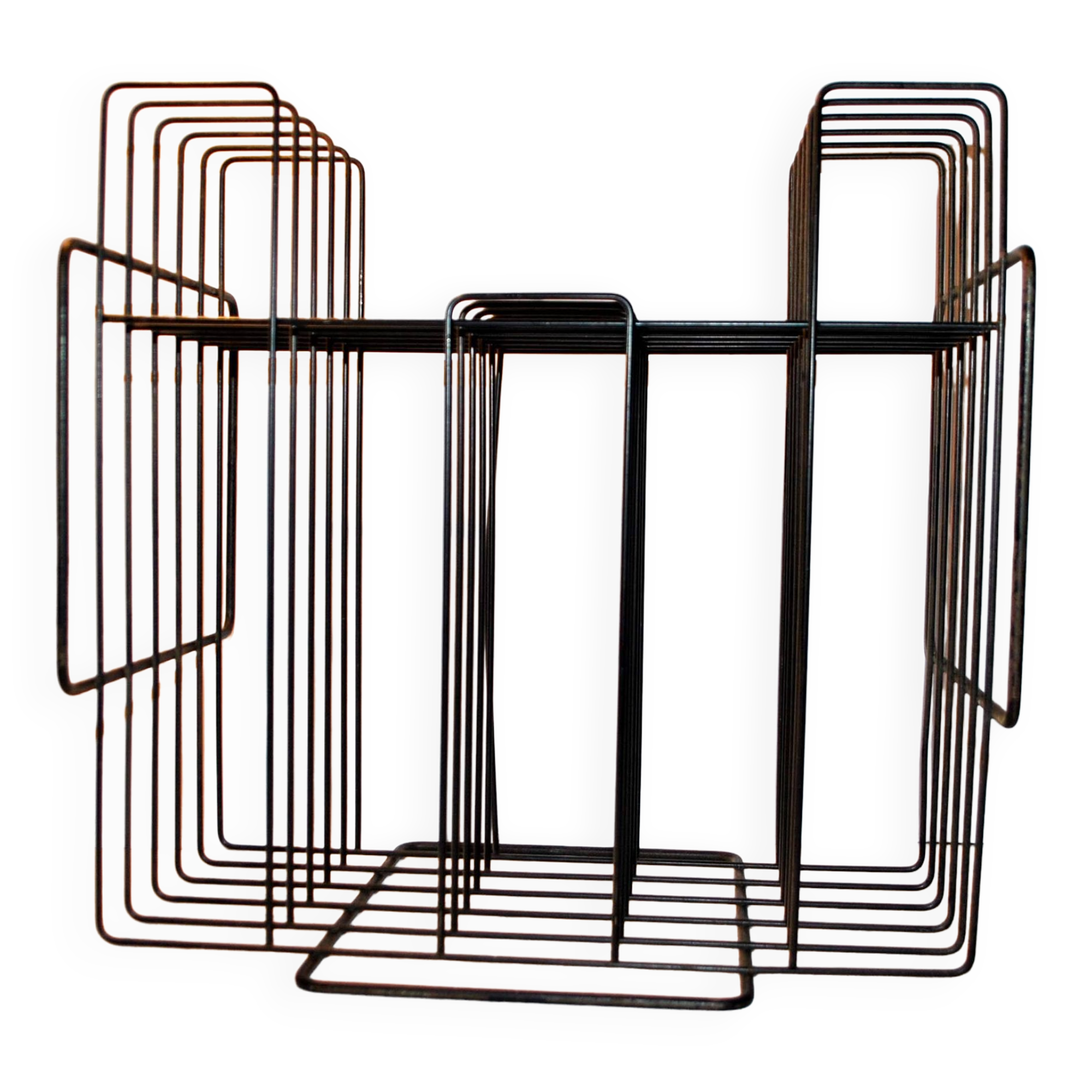 VINTAGE 1960-1970 graphic vinyl record holder in black metal