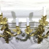 Pair of sconces Bronze 3 lights Louis XV
