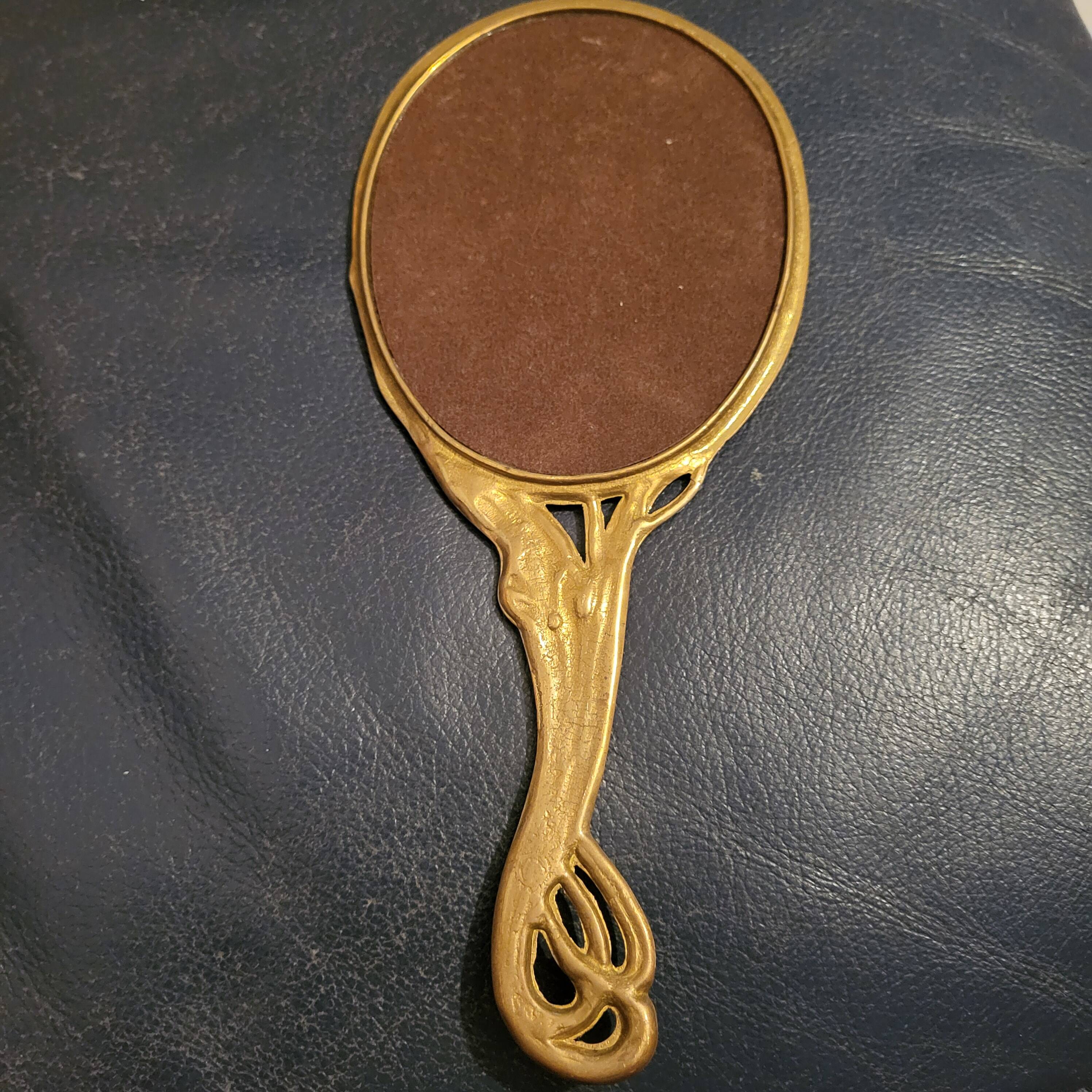 Brass vanity mirror, Art Nouveau style