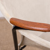 Danish armchair in Leather, Steel and Teak, Balloon model by Hans Olsen 1960.