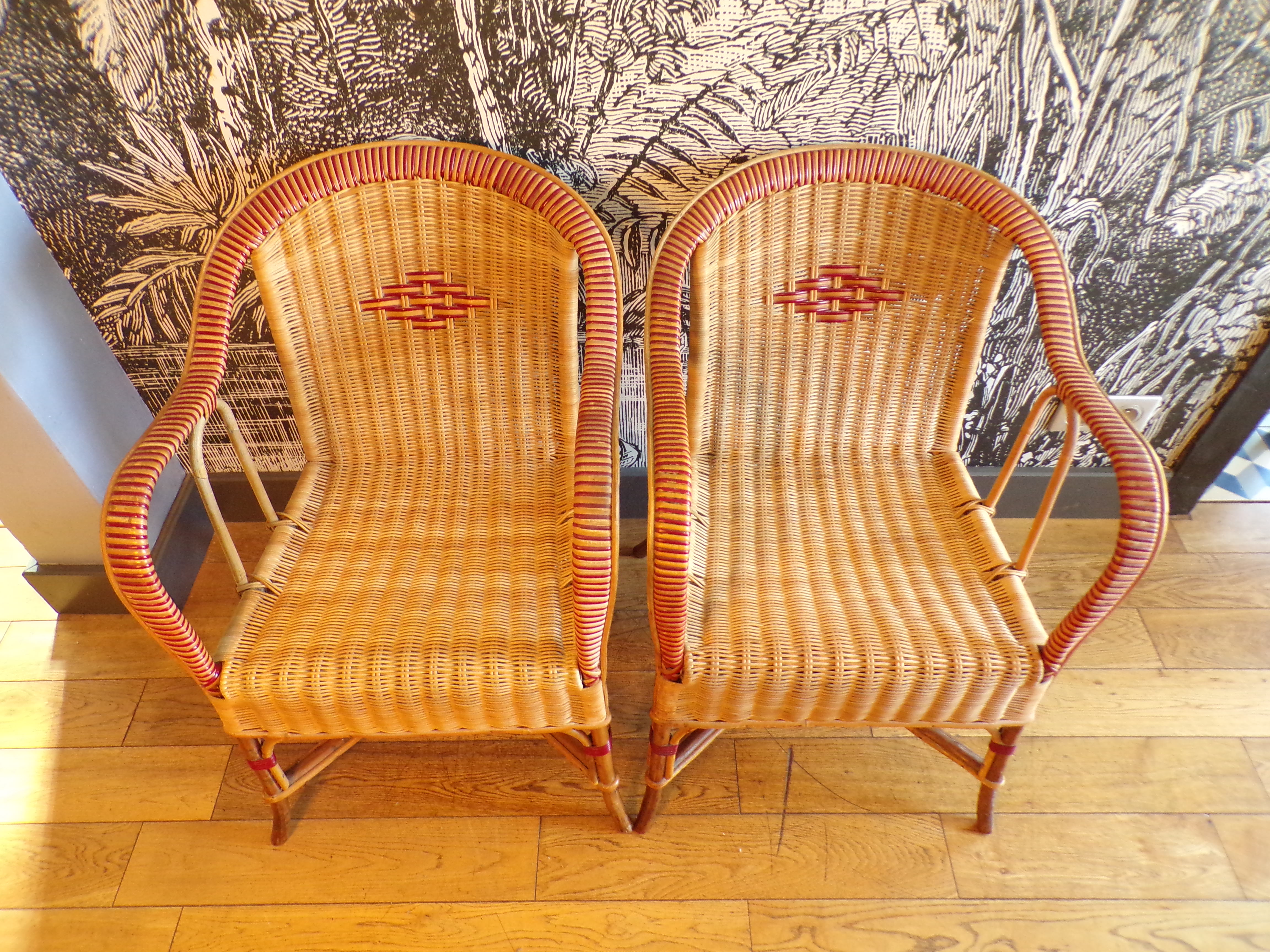 Pair of vintage rattan armchairs