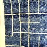 Moroccan Berber carpet Beni Ouarain blue mottled with white patterns 3,37x2.08m