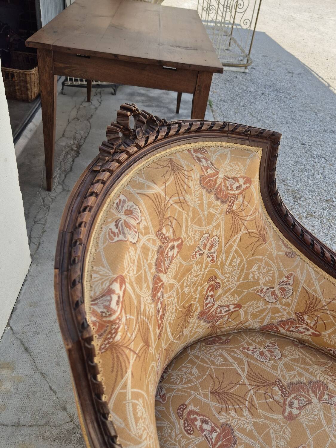 Chaise longue decorated with butterflies in Louis XVI style from the Napoleon III period